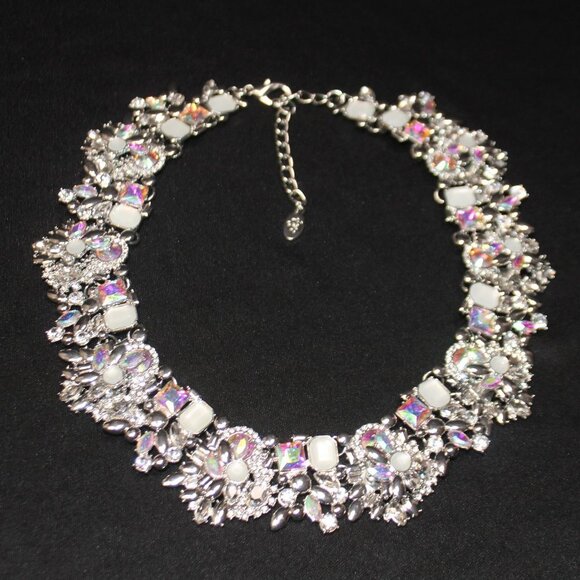Iridescent and Classic White Silver Tone Statement Necklace - Picture 7 of 16
